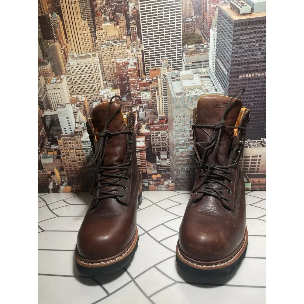 Chippewa Work Boots Mens Size 10 .5 M Lace Up Brown Leather Comfort No Steel Toe - Picture 4 of 12